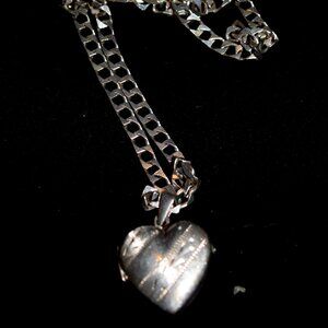 Vintage Silver Heart Locket with Thick Silver Chain